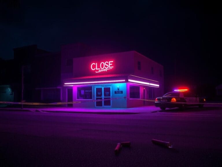 Flick International Ominous exterior of a closed nightclub in Providenciales, showcasing the aftermath of violence