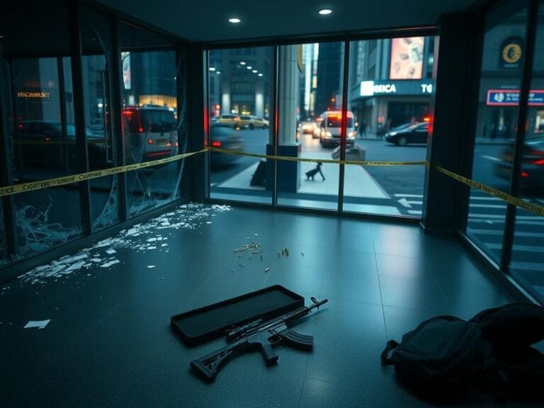 Flick International Empty lobby of a Midtown Manhattan office building after a shooting incident
