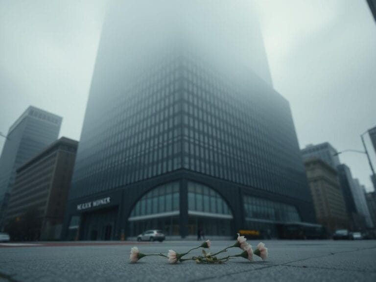 Flick International Exterior view of the NFL headquarters building in Manhattan, shrouded in mist
