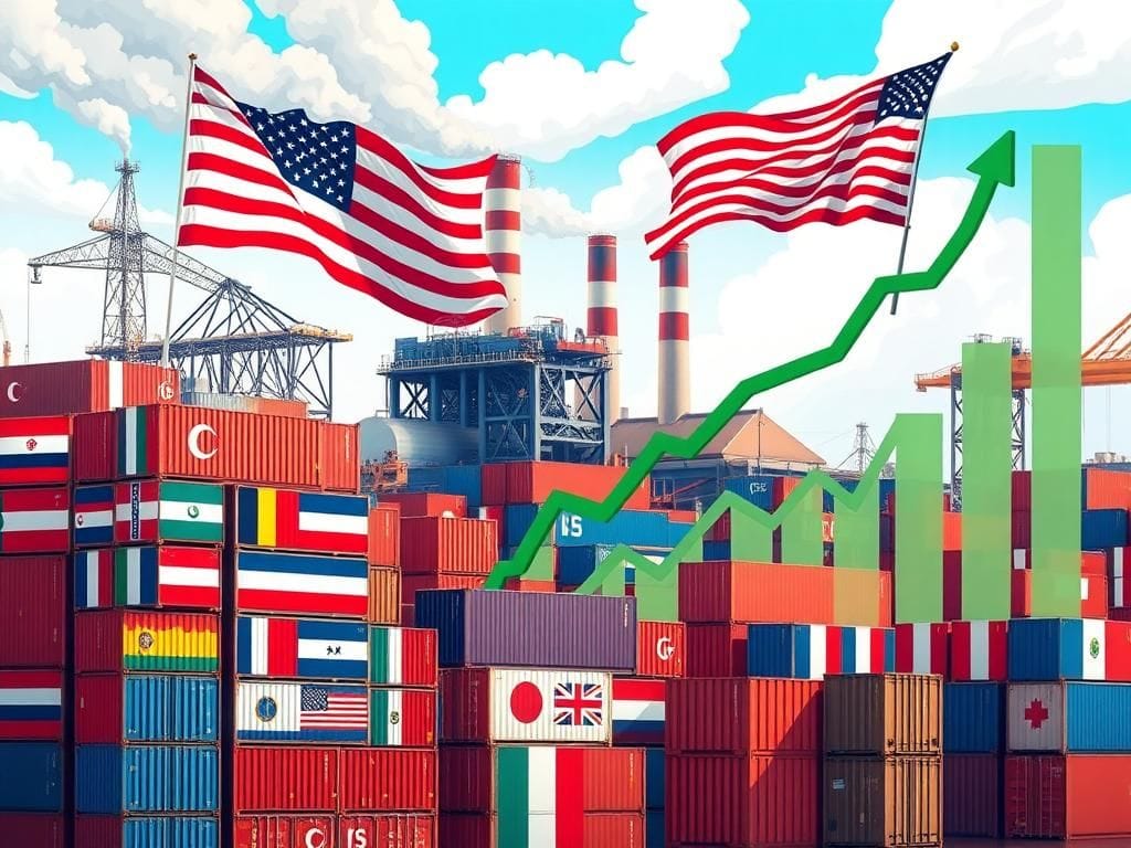 Flick International A bustling American manufacturing facility with shipping containers and an American flag.