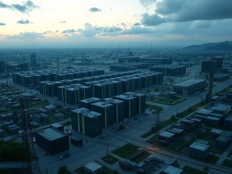 Flick International Wide-angle view of urban landscape showcasing data centers and utility infrastructure