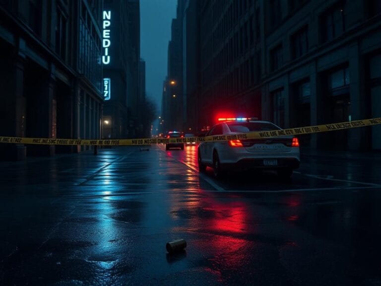 Flick International A somber New York City street scene with police tape and evidence markers.