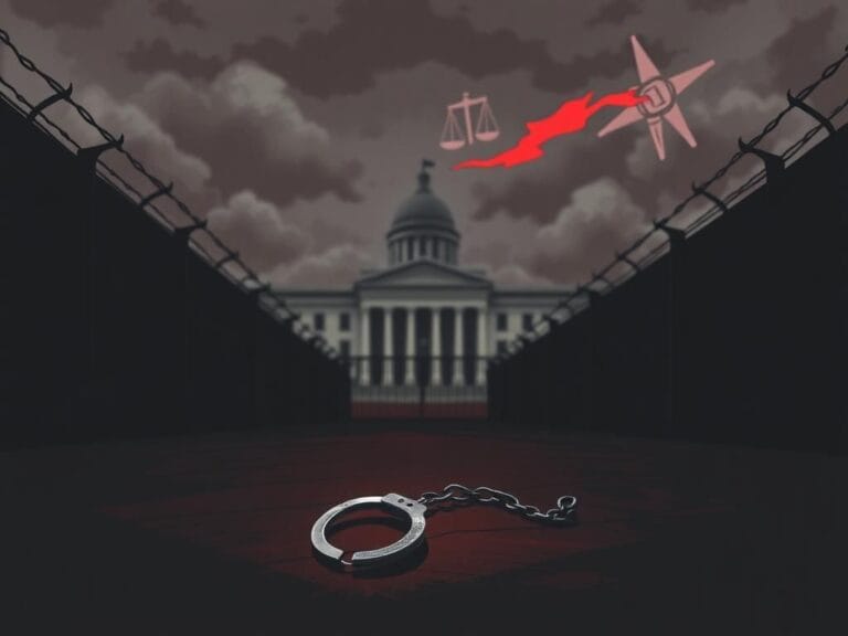 Flick International Somber illustration of a prison environment depicting law enforcement and detention