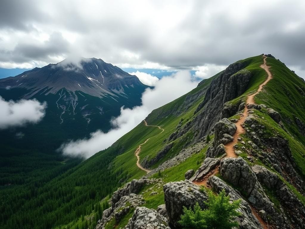Flick International Rugged mountain landscape on Knife Edge trail in Maine