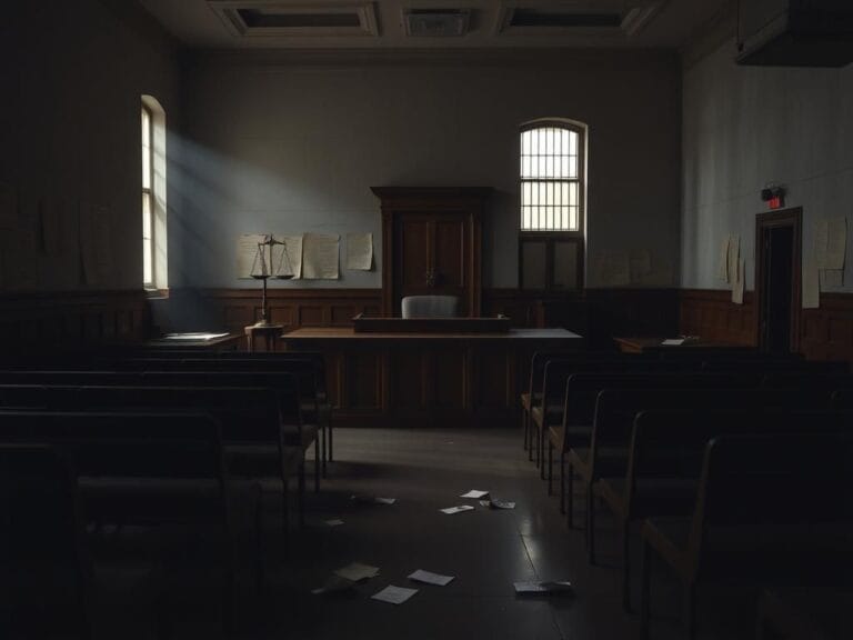 Flick International A solemn, empty immigration courtroom illustrating limited due process rights for noncitizens