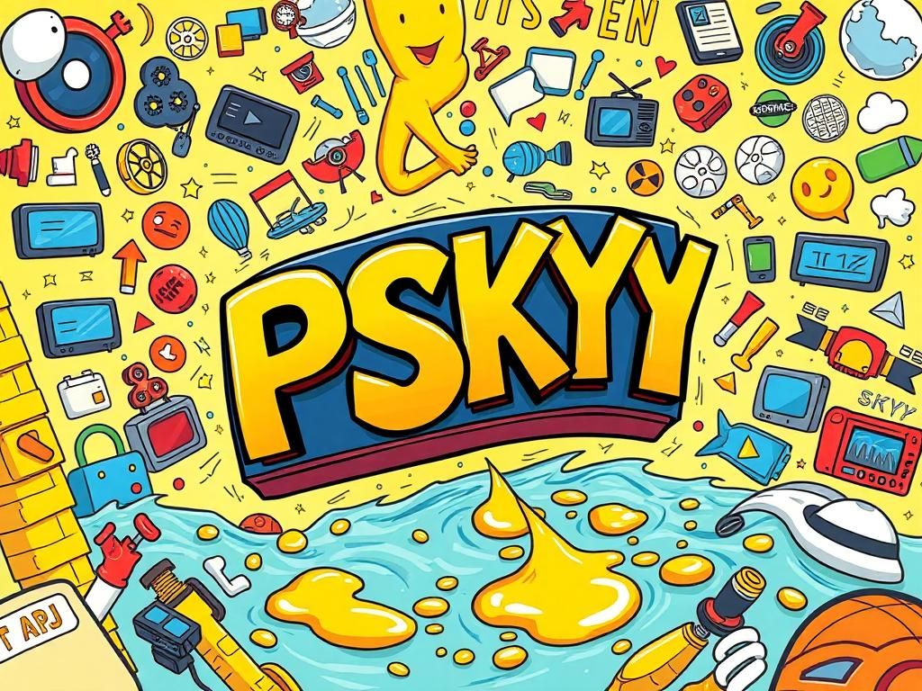 Flick International Cartoonish stock ticker display featuring the ticker symbol PSKY amidst playful visuals and humor.