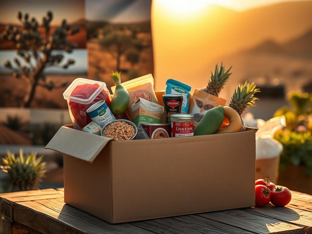 Flick International Close-up of a food box filled with staple items for Gaza humanitarian aid