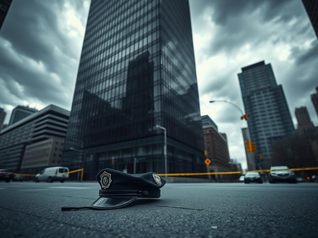 Flick International Abandoned police officer's cap on pavement in Midtown Manhattan after shooting
