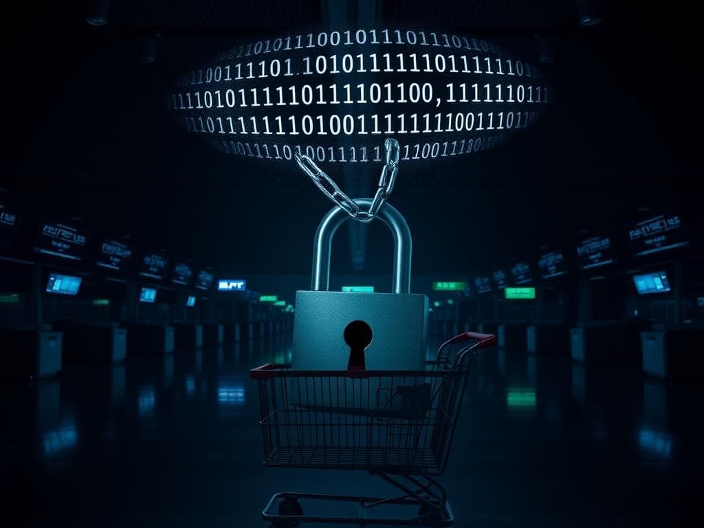 Flick International Darkened airport terminal with empty check-in counters and dim lighting