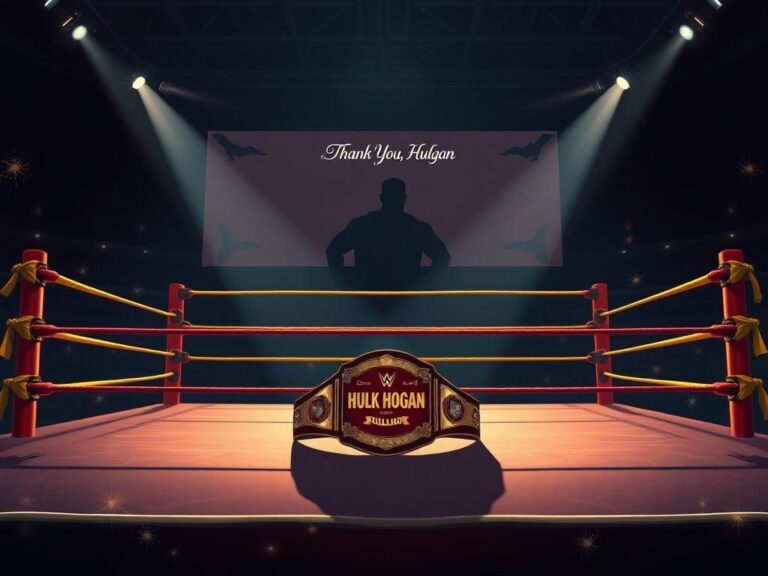 Flick International Wrestling ring with empty championship belt symbolizing Hulk Hogan's legacy
