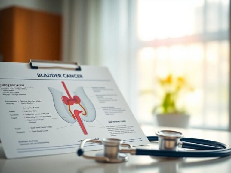 Flick International Close-up of a medical chart showing bladder anatomy and cancer warning signs