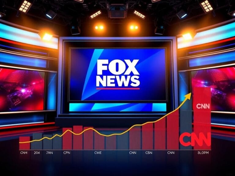 Flick International Large flat-screen monitor displaying the Fox News Channel logo in a vibrant television studio backdrop