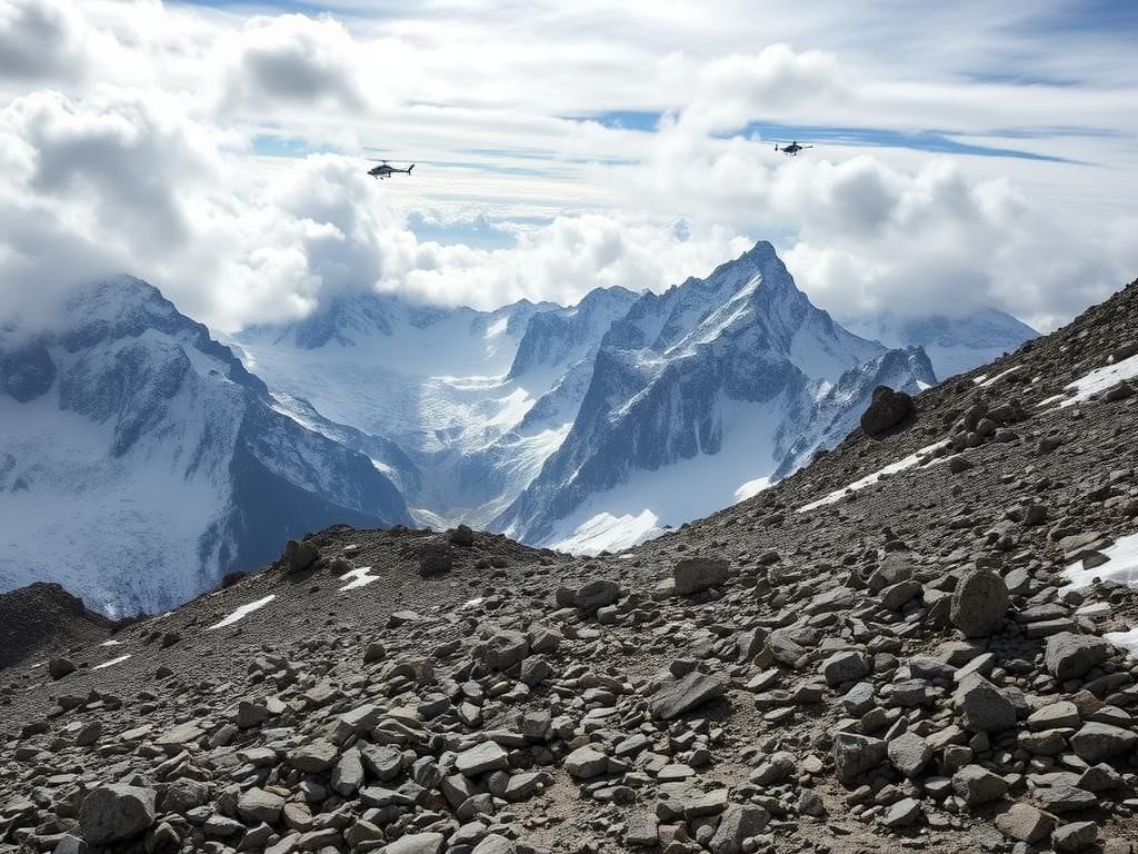 Flick International High-altitude scene of the Karakorum Mountains after a rockfall near where Laura Dahlmeier was injured