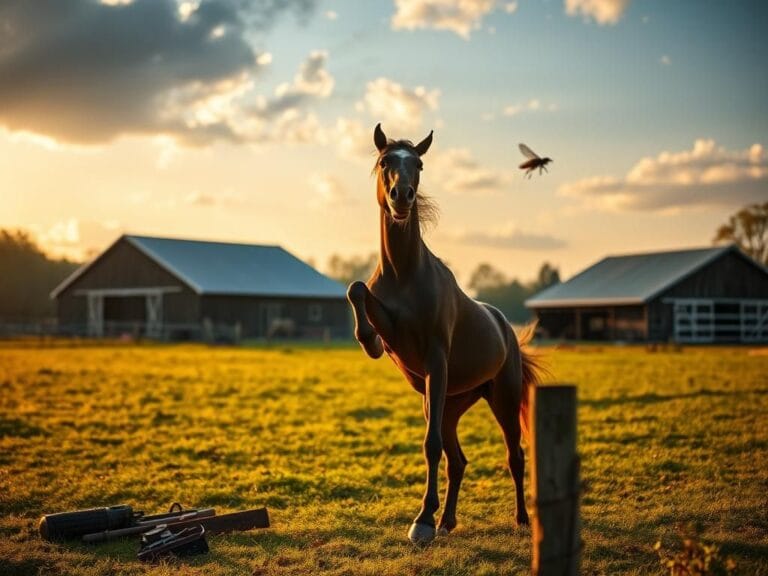Flick International An anxious horse rearing up in a Tennessee farm landscape