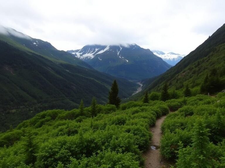 Flick International Scenic view of Juneau, Alaska with mountains and hiking trail