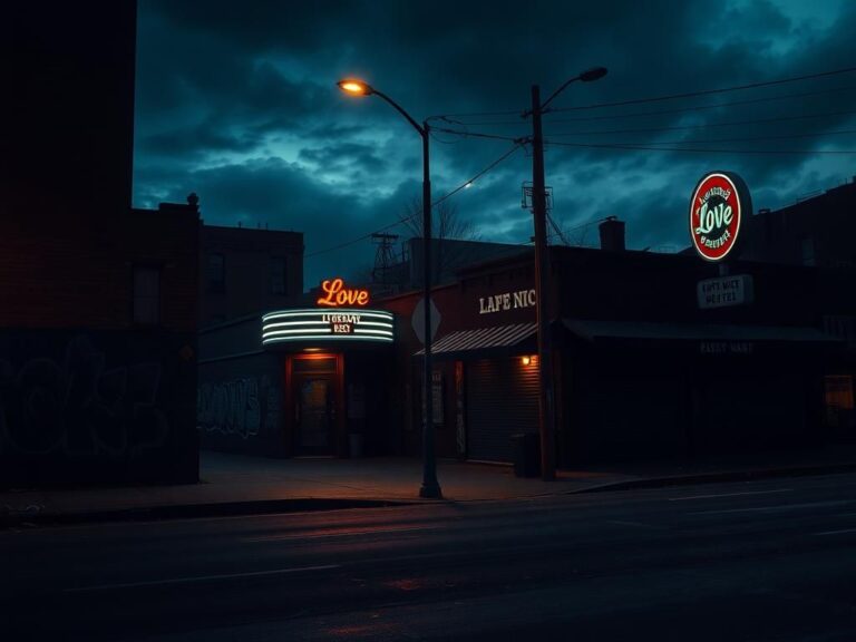 Flick International Dark urban scene at the corner of Fourth Street and Elm Street in Cincinnati, showing the aftermath of a violent incident outside a nightclub.