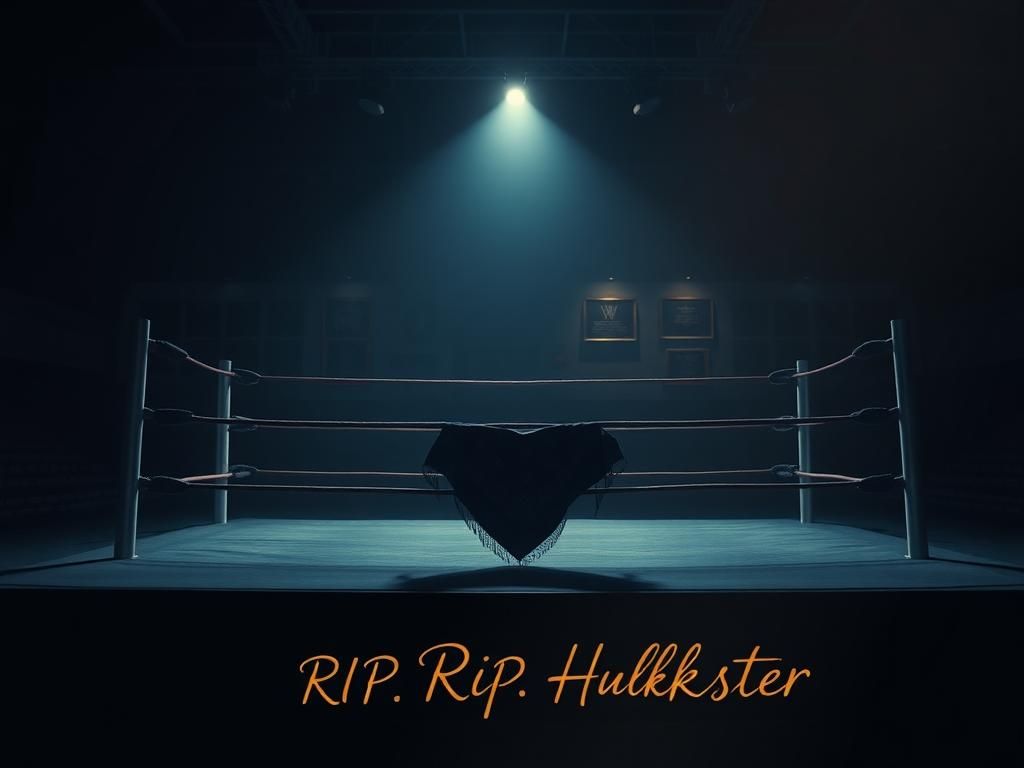 Flick International Dimly lit wrestling ring with Hulk Hogan's bandana symbolizing his legacy