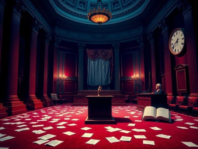 Flick International Dramatic interior view of the U.S. Senate chamber illustrating the grandeur and tension of legislative discourse.