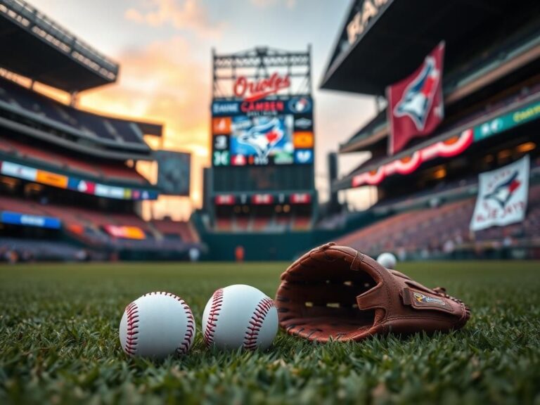 Flick International A dynamic scene at Camden Yards featuring a baseball glove and a ball on the turf, symbolizing the player trade.