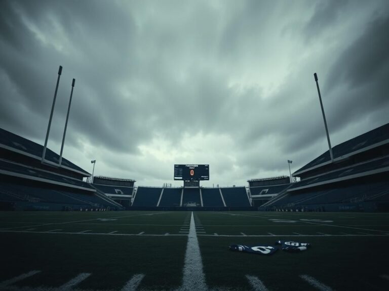 Flick International A dramatic, empty Dallas Cowboys stadium under gray skies