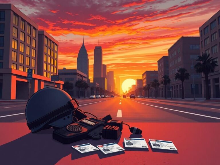 Flick International Tactical gear ensemble displayed on an urban street in Los Angeles at sunset.