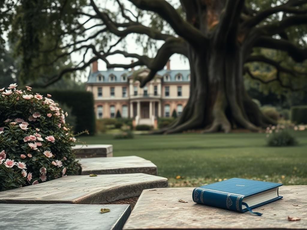 Flick International A somber scene in a lush garden symbolizing the royal family's complex dynamics