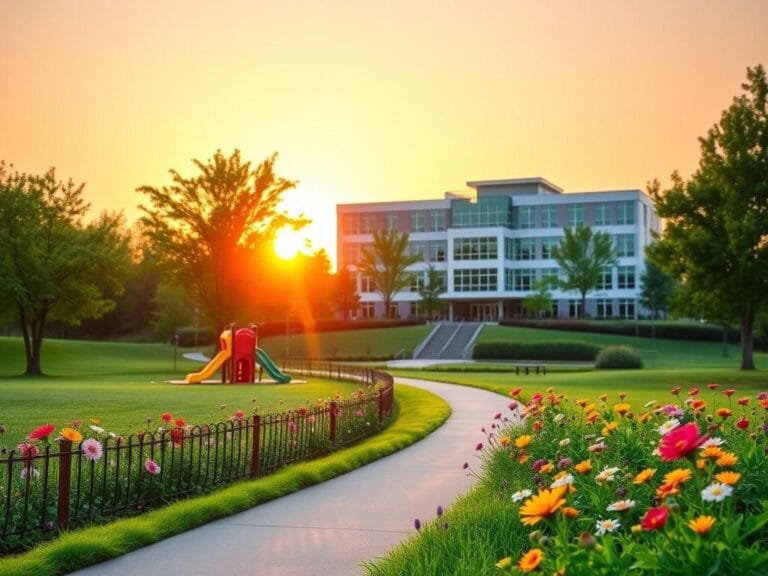Flick International A vibrant community park at sunrise symbolizing hope in vaccination efforts