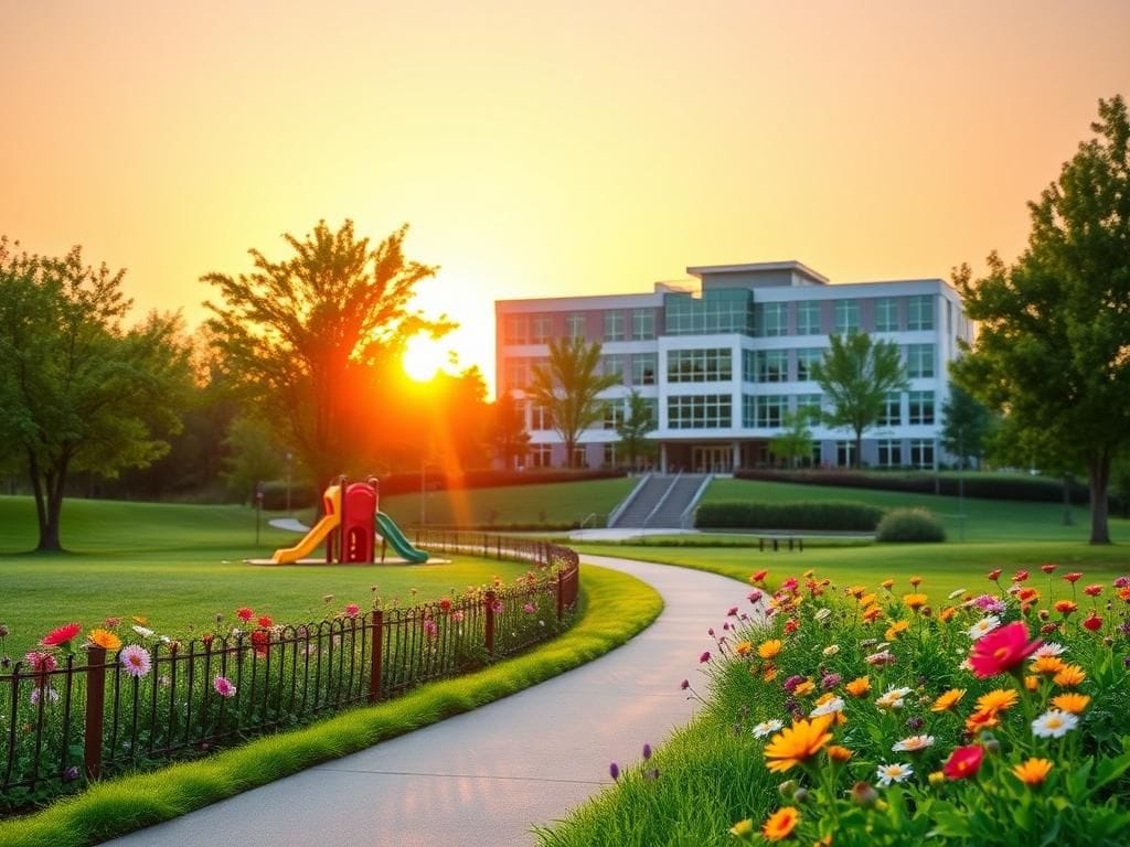 Flick International A vibrant community park at sunrise symbolizing hope in vaccination efforts