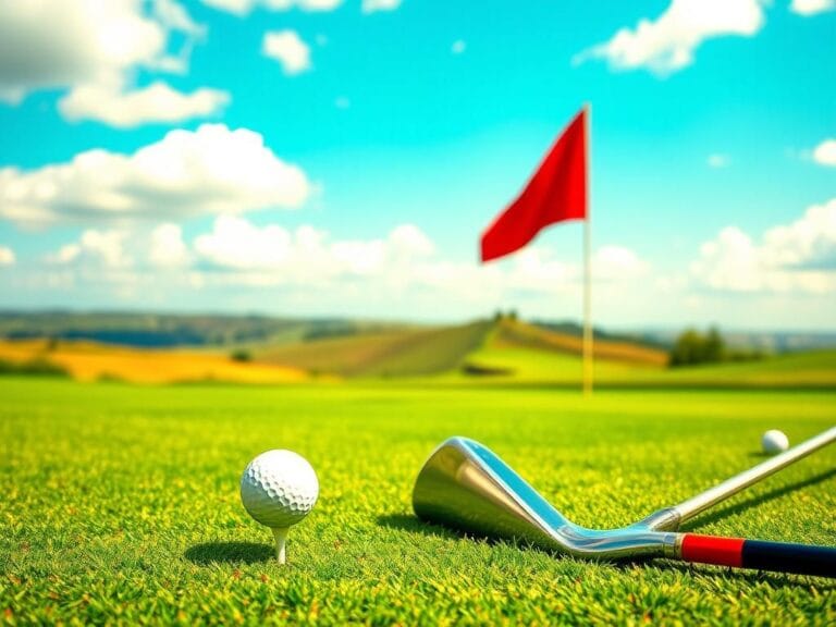 Flick International Golf course scene with a golf tee and ball symbolizing rivalry