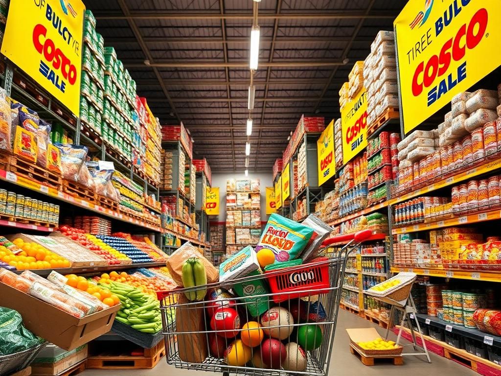 Flick International A vibrant interior of a bustling Costco showcasing a variety of food options