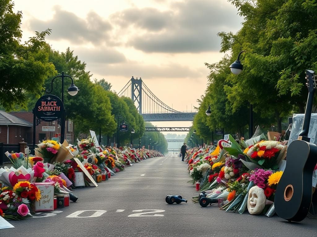 Flick International Peaceful Birmingham street lined with flowers and tributes for Ozzy Osbourne