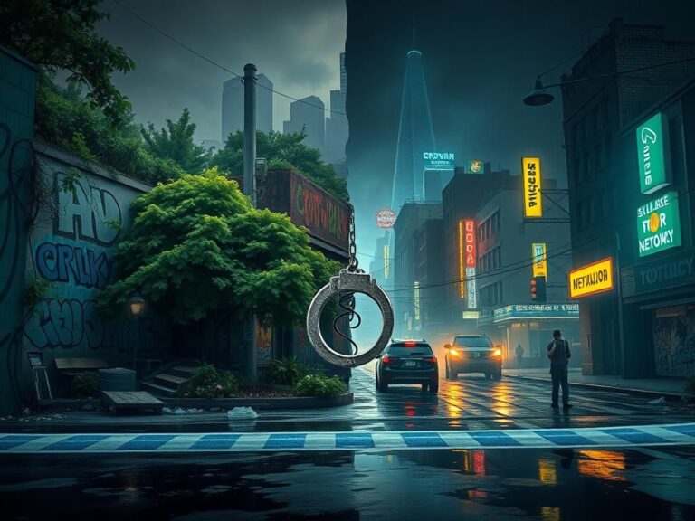 Flick International A vibrant urban scene contrasting safety and chaos in a cityscape illustrating the impact of sanctuary policies on crime rates.