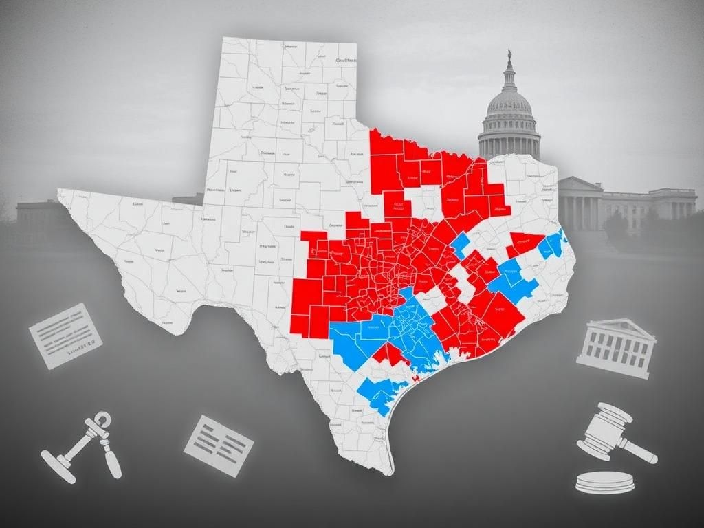Flick International Detailed map of Texas showing redrawn congressional districts with Republican and Democratic areas highlighted