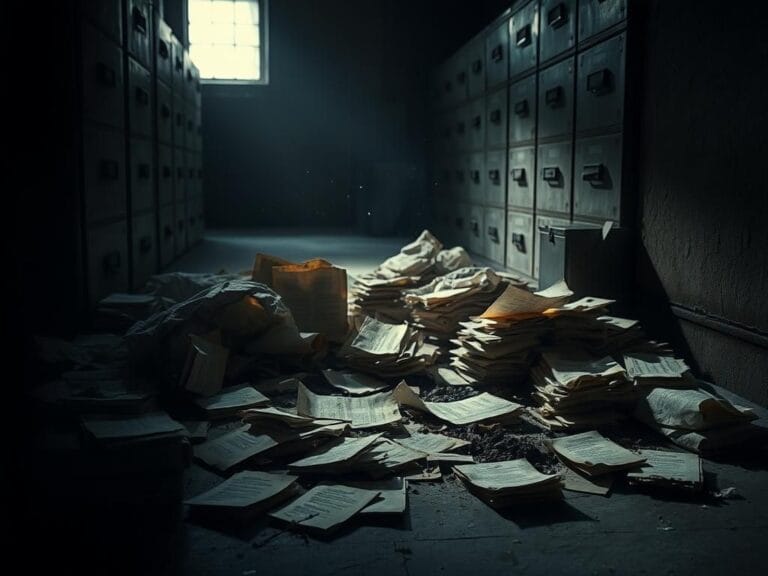 Flick International A dimly lit secret room filled with crumpled documents and burn bags related to the Trump-Russia probe