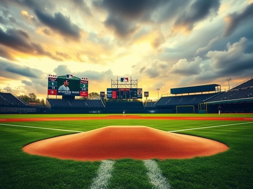 Flick International A dynamic baseball scene featuring the pitcher's mound and an empty bullpen area