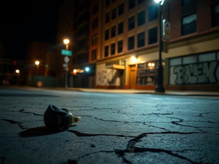 Flick International Dimly lit urban street corner in Cincinnati following a brutal assault