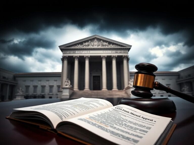 Flick International A somber Supreme Court chamber with marble pillars and a gavel symbolizing justice