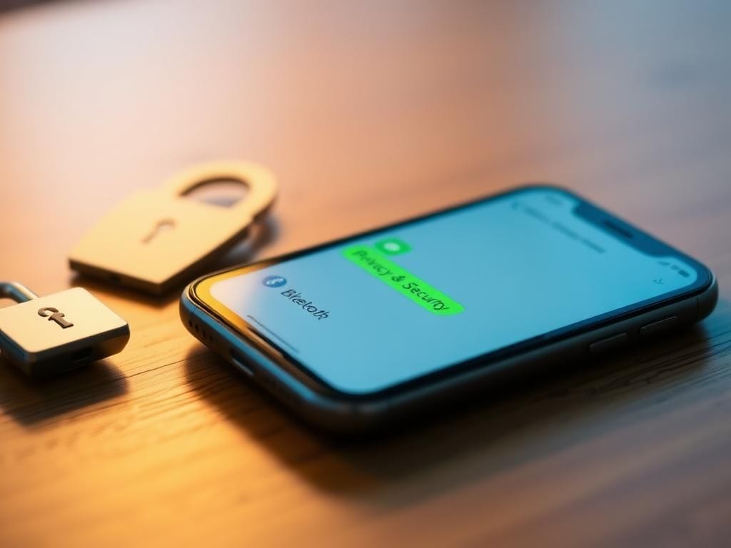 Flick International Close-up of a smartphone on a wooden table showing privacy settings