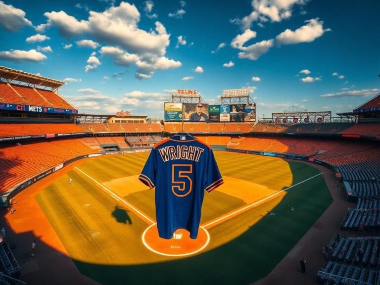 Flick International Aerial view of Citi Field showcasing the retired number 5 jersey and banners honoring David Wright