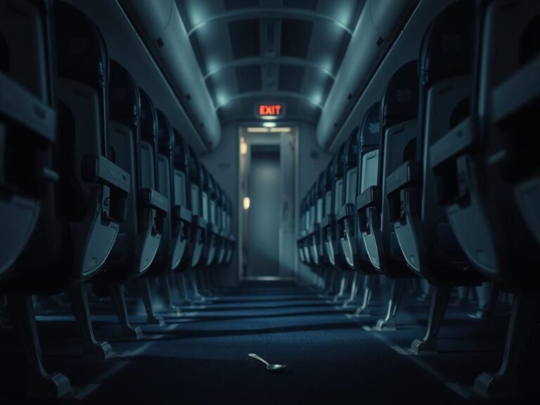 Flick International A United Airlines cabin interior showing a broken metal spoon on the floor, symbolizing chaos after an in-flight incident.