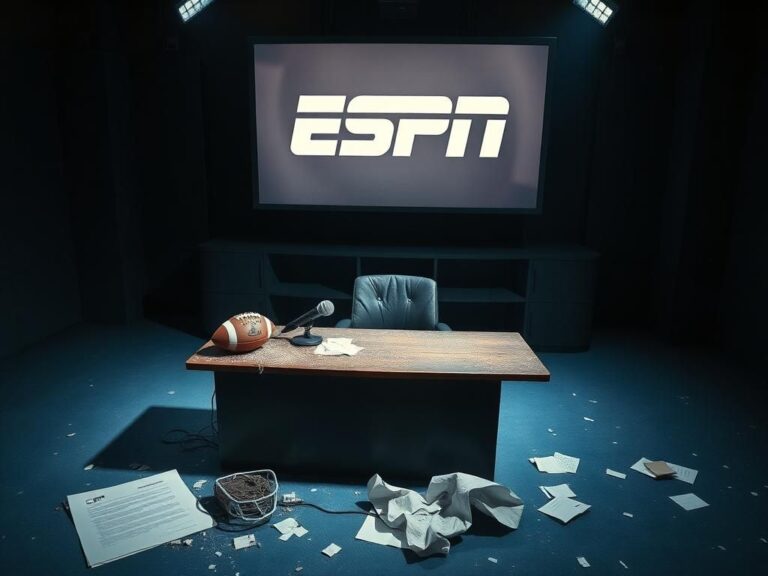 Flick International A deserted sports studio featuring dusty memorabilia after Shannon Sharpe's departure from ESPN