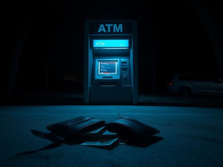 Flick International A deserted ATM in a dimly lit area with a discarded wallet on the ground