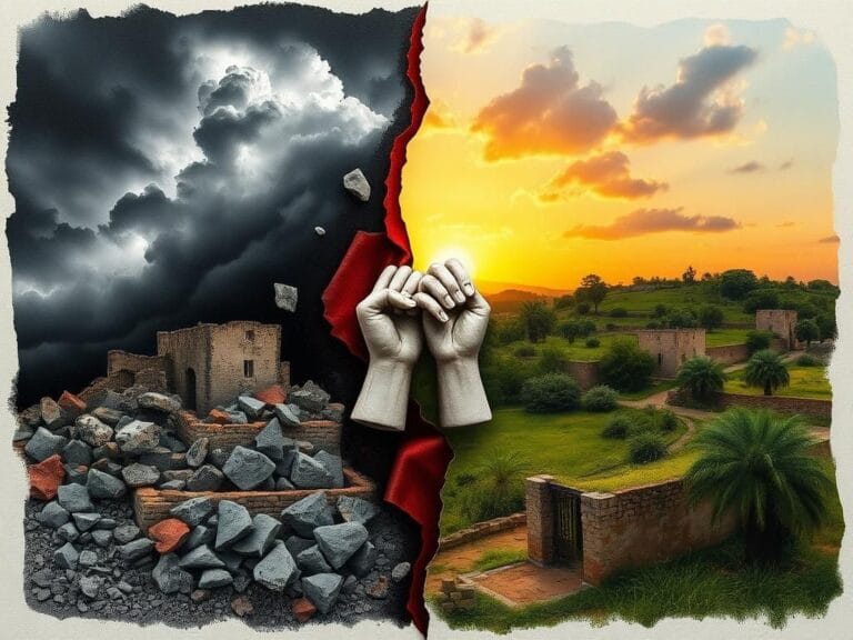 Flick International A fragmented landscape illustrating the contrast between war and peace in Gaza