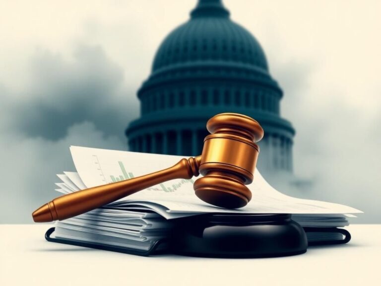 Flick International Stylized gavel on documents with financial graphs symbolizing Congressional stock trading legislation