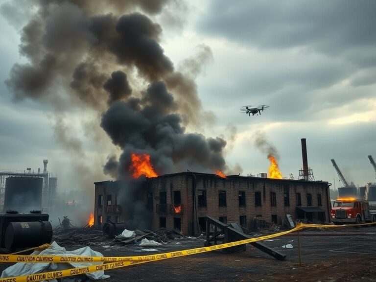 Flick International Flames engulfing a biofuels plant after an explosion