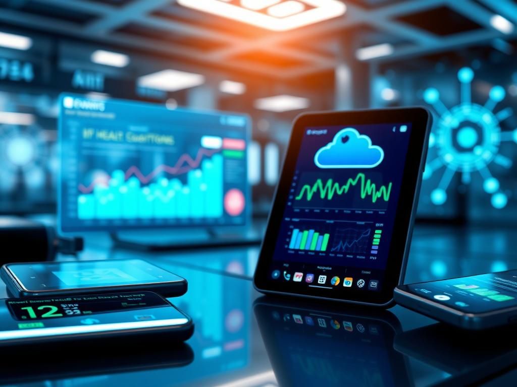 Flick International High-tech digital health interface displaying colorful graphs and charts representing health data.
