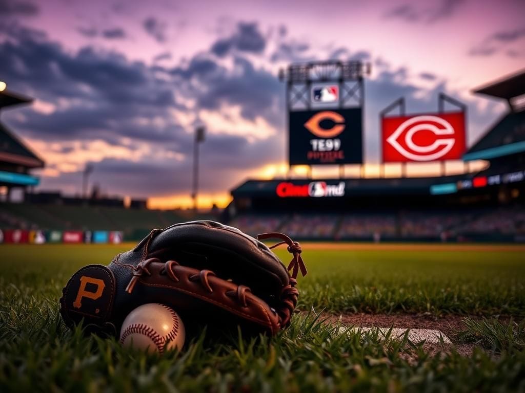 Flick International A twilight scene in a baseball stadium with a baseball glove, ball, and awards symbolizing a major trade.