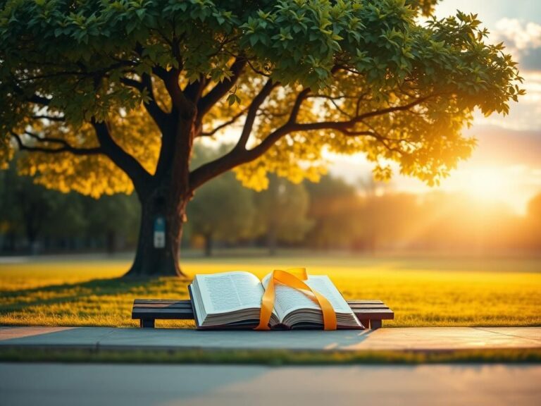 Flick International A serene landscape at dawn featuring a large, vibrant tree symbolizing growth and resilience in a peaceful park setting.