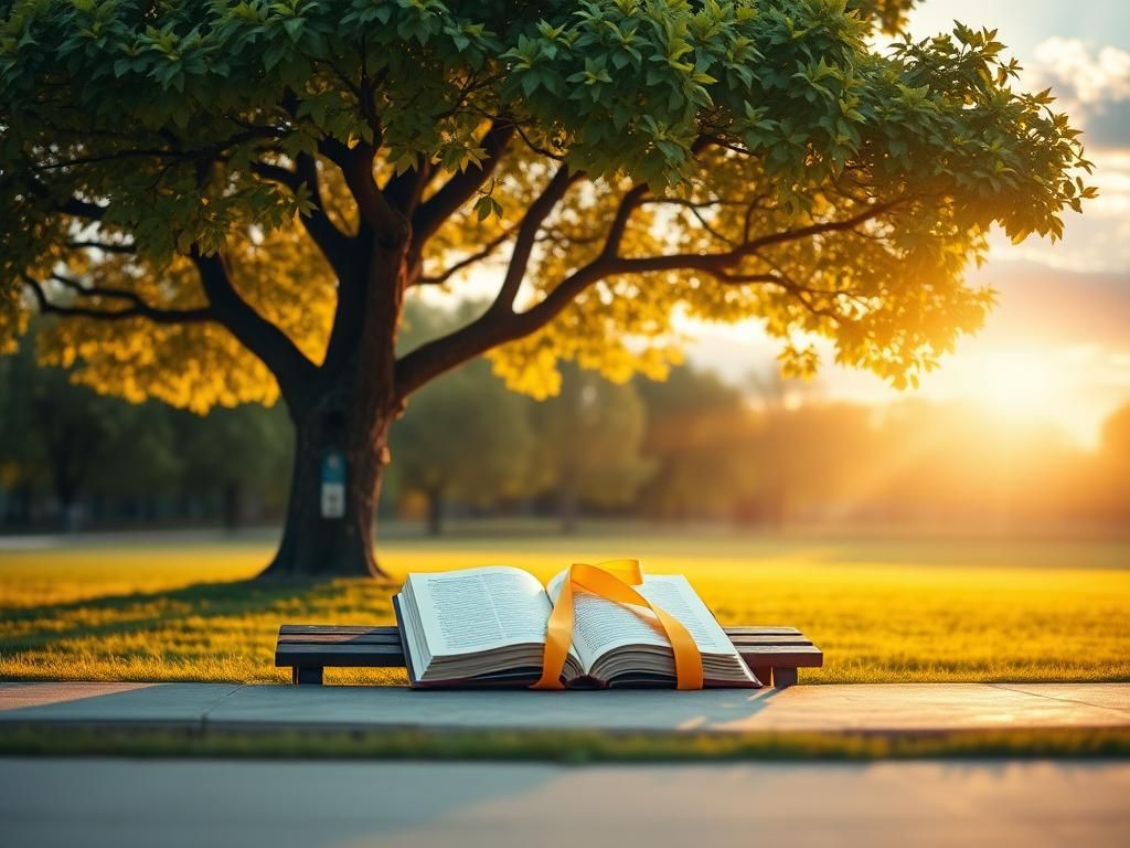 Flick International A serene landscape at dawn featuring a large, vibrant tree symbolizing growth and resilience in a peaceful park setting.