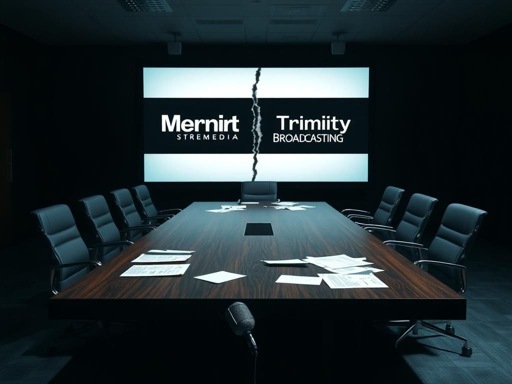 Flick International A deserted conference room with a dark wooden table and scattered financial documents